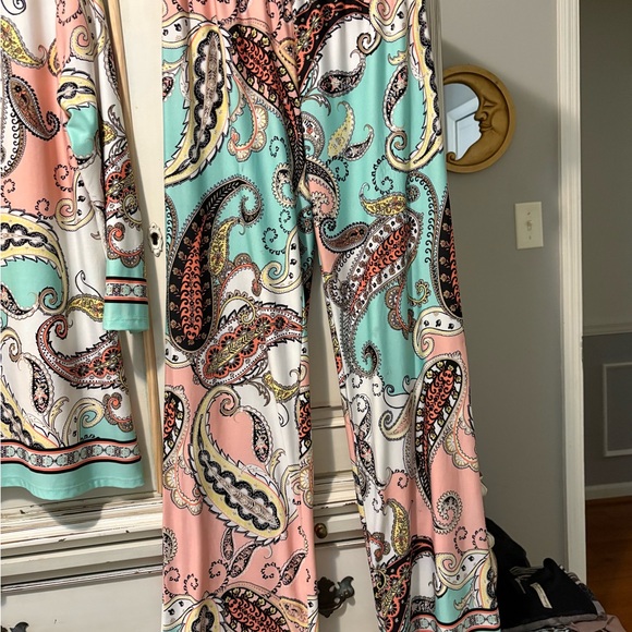 Melissa Paige Pink and Green Wide Leg Jumpsuit - Picture 3 of 4